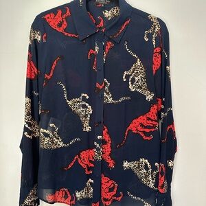RACHEL Rachel Roy Navy Shirt with Red and White Leopard Print